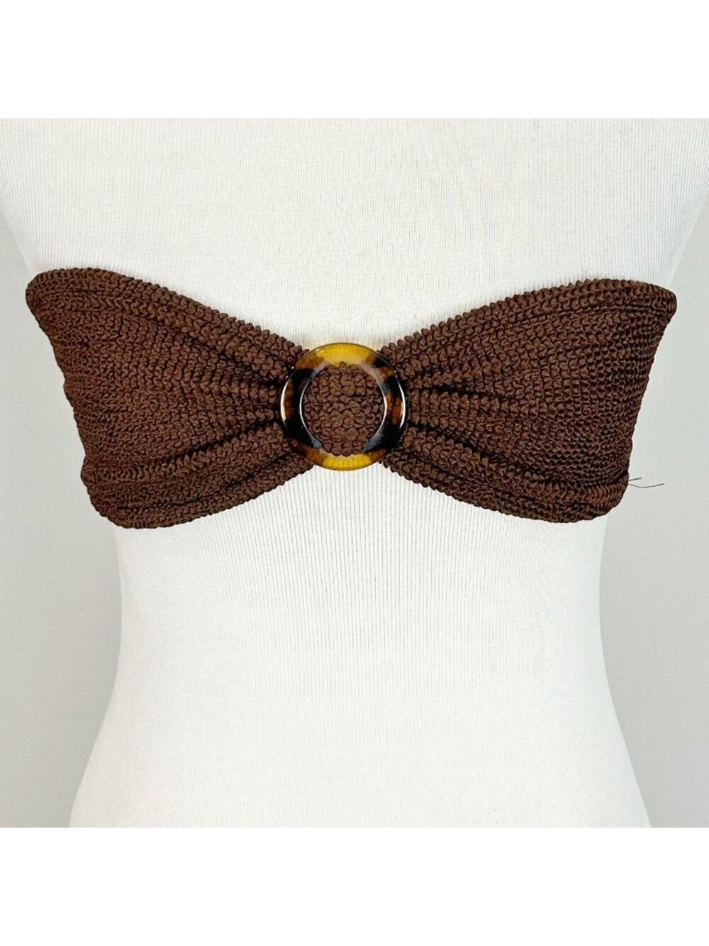 Hunza G Flora Bikini Top Brown Crinkle Brown Swim Suit One Size Women's
